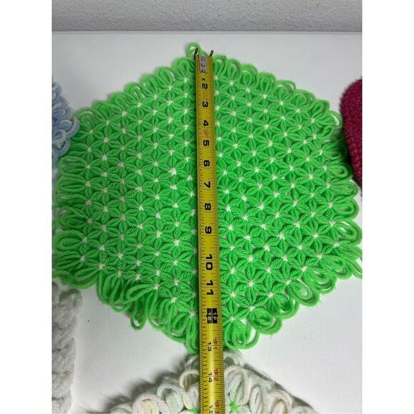 Rare Vintage Handmade Set of 6 Knit Crochet Hot Pad Trivet Potholders - Picture 10 of 14